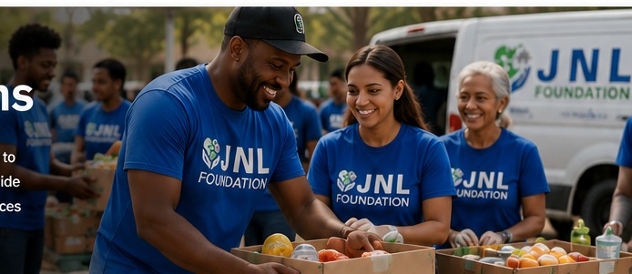 Volunteers sorting food at a community distribution